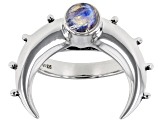 Pre-Owned Rainbow Moonstone Sterling Silver Moon Ring
