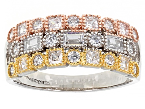 Pre-Owned White Cubic Zirconia Rhodium And 14K Yellow And Rose Over Silver Ring 1.41ctw