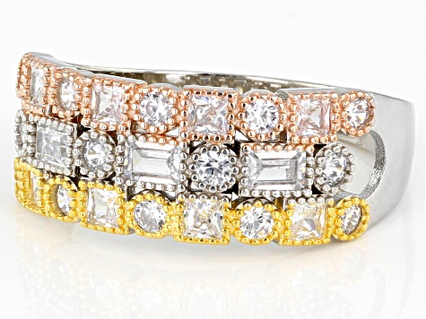 Pre-Owned White Cubic Zirconia Rhodium And 14K Yellow And Rose Over Silver Ring 1.41ctw