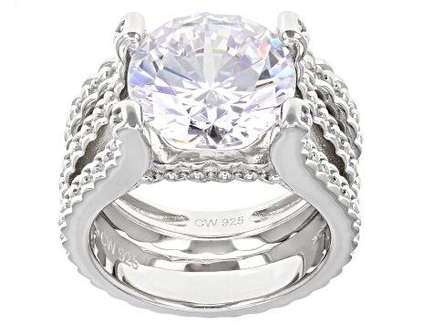 Pre-Owned White Cubic Zirconia Rhodium Over Silver Ring and Band Set 10.00ctw