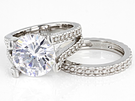 Pre-Owned White Cubic Zirconia Rhodium Over Silver Ring and Band Set 10.00ctw