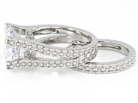 Pre-Owned White Cubic Zirconia Rhodium Over Silver Ring and Band Set 10.00ctw
