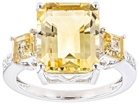 Pre-Owned Yellow Citrine Rhodium Over Silver Ring 5.63ctw