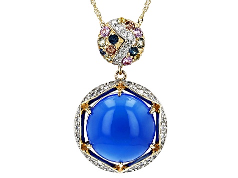 Pre-Owned Chalcedony, Diamond And Multi-Color Sapphire 14k Yellow Gold Pendant 0.87ctw