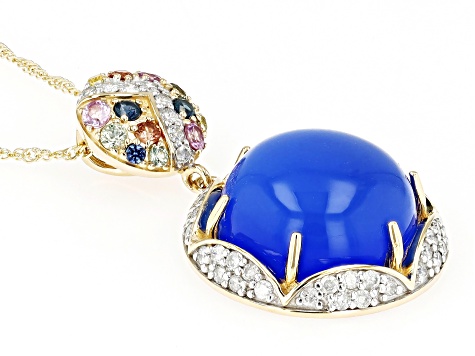 Pre-Owned Chalcedony, Diamond And Multi-Color Sapphire 14k Yellow Gold Pendant 0.87ctw