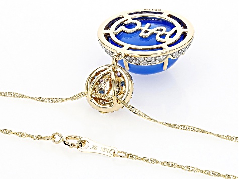 Pre-Owned Chalcedony, Diamond And Multi-Color Sapphire 14k Yellow Gold Pendant 0.87ctw