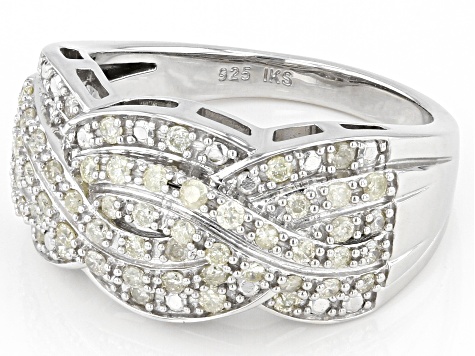 Pre-Owned White Diamond Rhodium Over Sterling Silver Wide Band Ring 0.50ctw