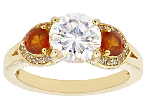 Pre-Owned Fabulite And Hessonite Garnet With White Zircon 18k Yellow Gold Over Silver ring 3.32ctw