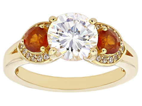 Pre-Owned Fabulite And Hessonite Garnet With White Zircon 18k Yellow Gold Over Silver ring 3.32ctw