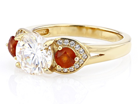 Pre-Owned Fabulite And Hessonite Garnet With White Zircon 18k Yellow Gold Over Silver ring 3.32ctw