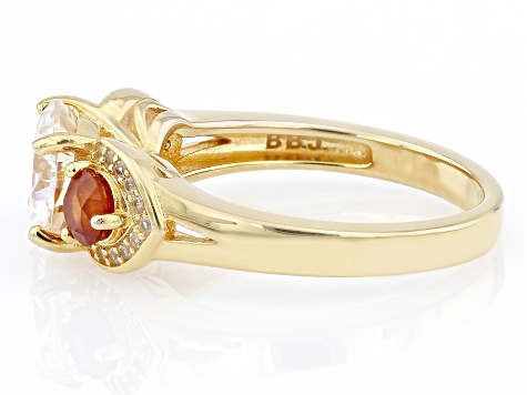 Pre-Owned Fabulite And Hessonite Garnet With White Zircon 18k Yellow Gold Over Silver ring 3.32ctw