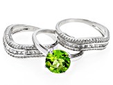 Pre-Owned Green Peridot Rhodium Over Sterling Silver Ring Set 4.20ctw