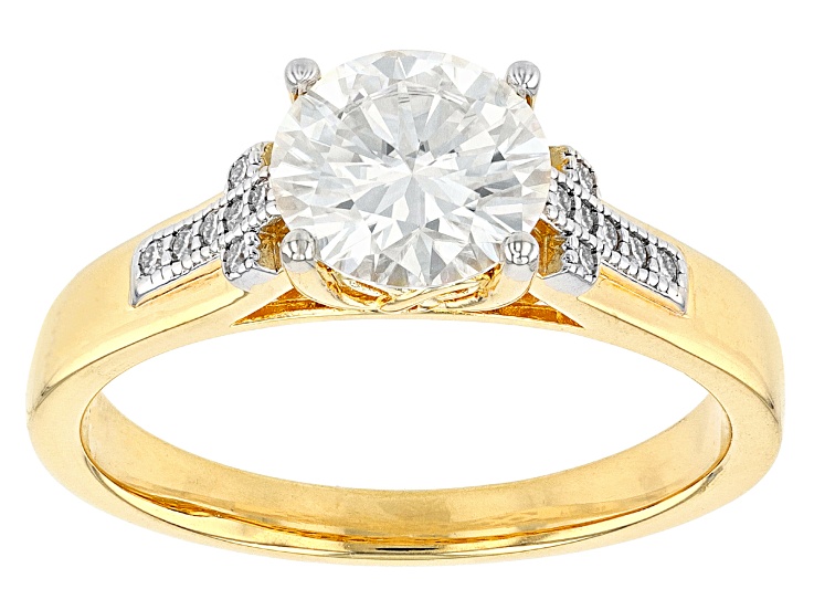Pre-Owned Moissanite 14k Yellow Gold Over Silver And Platineve Engagement Ring 2.04ctw DEW.