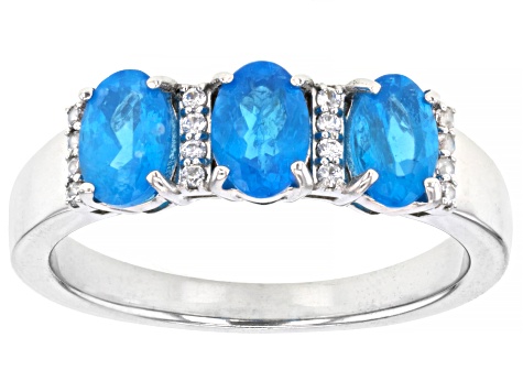 Pre-Owned Blue Apatite Rhodium Over Sterling Silver Ring 1.16ctw
