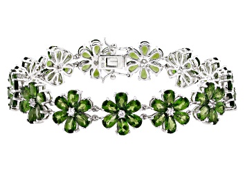 Picture of Pre-Owned Green Chrome Diopside Rhodium Over Sterling Silver Floral Bracelet 29.08ctw