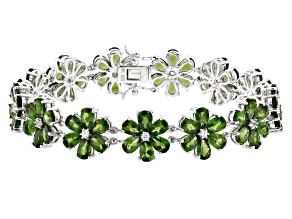 Pre-Owned Green Chrome Diopside Rhodium Over Sterling Silver Floral Bracelet 29.08ctw