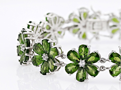Pre-Owned Green Chrome Diopside Rhodium Over Sterling Silver Floral Bracelet 29.08ctw