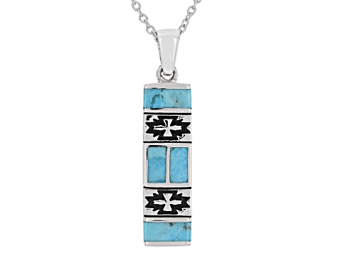 Pre-Owned Blue Turquoise Rhodium Over Silver Pendant With Chain