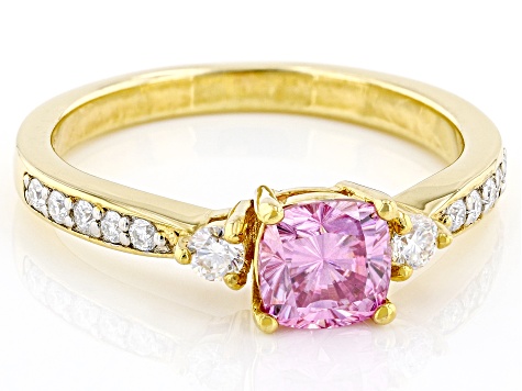 Pre-Owned Colorless and Pink moissanite 14k yellow gold over silver ring 1.00ctw DEW