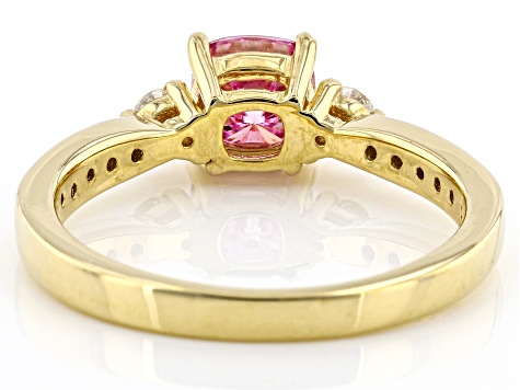 Pre-Owned Colorless and Pink moissanite 14k yellow gold over silver ring 1.00ctw DEW