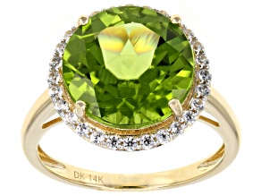 Pre-Owned Green Peridot 14k Yellow Gold Ring 6.35ctw
