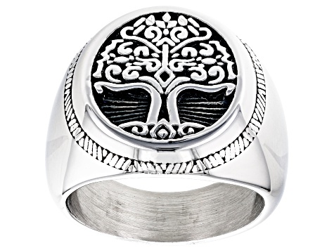 Pre-Owned Stainless Steel Tree of Life Center Design Ring