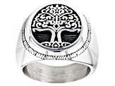 Pre-Owned Stainless Steel Tree of Life Center Design Ring
