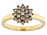Pre-Owned Champagne Diamond 14k Yellow Gold Over Sterling Silver Cluster Ring 0.50ctw