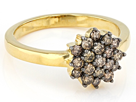 Pre-Owned Champagne Diamond 14k Yellow Gold Over Sterling Silver Cluster Ring 0.50ctw