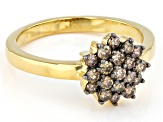 Pre-Owned Champagne Diamond 14k Yellow Gold Over Sterling Silver Cluster Ring 0.50ctw
