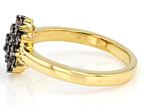 Pre-Owned Champagne Diamond 14k Yellow Gold Over Sterling Silver Cluster Ring 0.50ctw