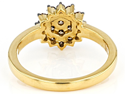 Pre-Owned Champagne Diamond 14k Yellow Gold Over Sterling Silver Cluster Ring 0.50ctw
