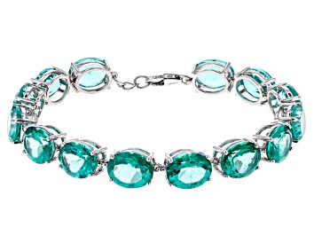 Picture of Pre-Owned Green Topaz Platinum Over Sterling Silver Tennis Bracelet 60.00ctw