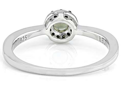 Pre-Owned Green Moldavite Rhodium Over Silver Halo Ring 0.24ctw