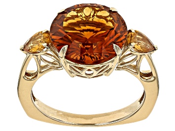 Picture of Pre-Owned Orange Madeira Citrine Spinfire™ Cut 10k Yellow Gold Ring 5.57ctw
