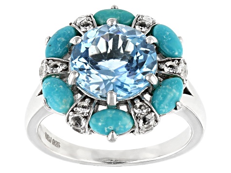 Pre-Owned Sky Blue Glacier Topaz Rhodium Over Silver Ring 5.14ctw