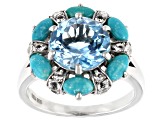 Pre-Owned Sky Blue Glacier Topaz Rhodium Over Silver Ring 5.14ctw