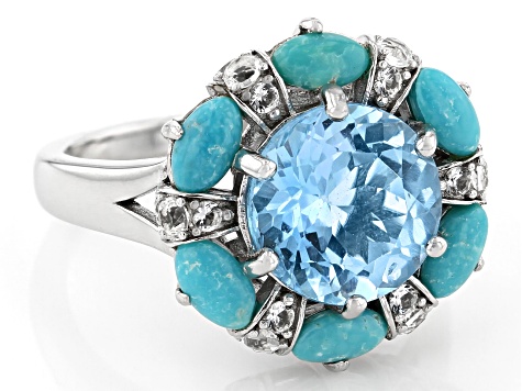 Pre-Owned Sky Blue Glacier Topaz Rhodium Over Silver Ring 5.14ctw