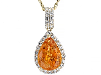 Picture of Pre-Owned Orange Mandarin Garnet 14k Yellow Gold Pendant with Chain 2.72ctw