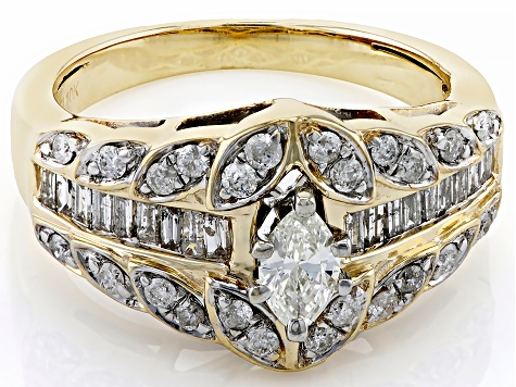 Pre-Owned White Diamond 10k Yellow Gold Center Design Ring 1.00ctw