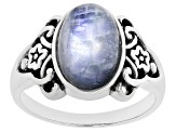 Pre-Owned White Rainbow Moonstone Sterling Silver Solitaire Ring