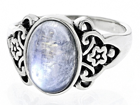 Pre-Owned White Rainbow Moonstone Sterling Silver Solitaire Ring
