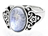 Pre-Owned White Rainbow Moonstone Sterling Silver Solitaire Ring