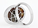 Pre-Owned Brown Ammonite Shell Rhodium Over Sterling Silver Solitaire Ring