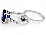Pre-Owned Blue Lab Created Spinel Rhodium Over Sterling Silver Ring Set 4.39ctw