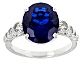 Pre-Owned Blue Lab Created Spinel Rhodium Over Sterling Silver Ring Set 4.39ctw