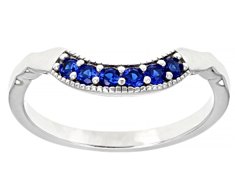 Pre-Owned Blue Lab Created Spinel Rhodium Over Sterling Silver Ring Set 4.39ctw