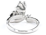 Pre-Owned Black Spinel Rhodium Over Sterling Silver Flower And Butterfly Ring 0.21ctw