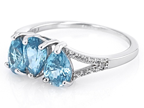 Pre-Owned Blue Zircon Rhodium Over Sterling Silver Ring 3.03ctw