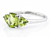 Pre-Owned Green Peridot Rhodium Over Sterling Silver  3-Stone Ring 2.07ctw